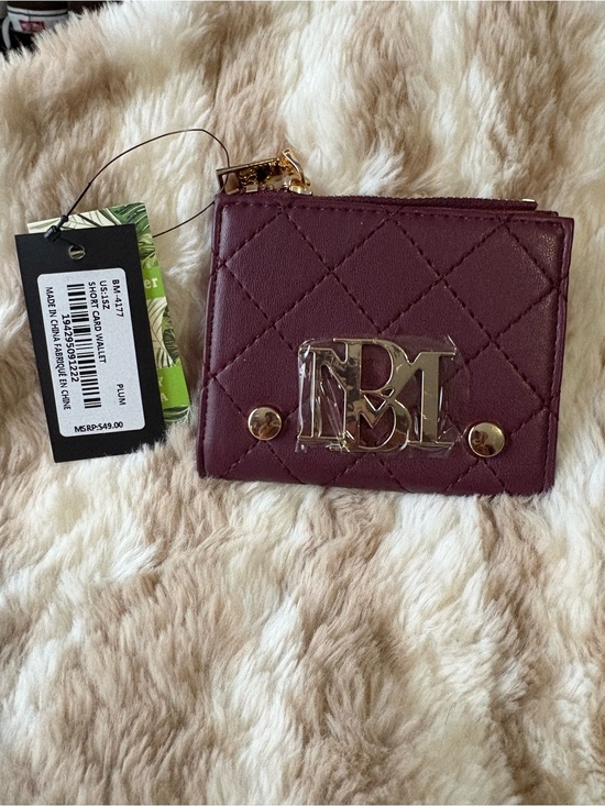 Badgley Mischka Handbags - Badgley Mischka Quilted Plum Card Wallet with Gold Hardware